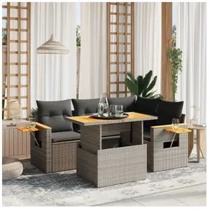 Comparateur de prix : vidaXL Salon de jardin 5 pcs avec coussins gris résine tressée
