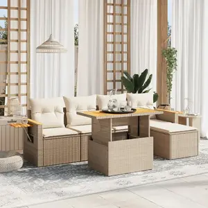 vidaXL Salon de jardin avec coussins 6 pcs beige résine tressée pas cher