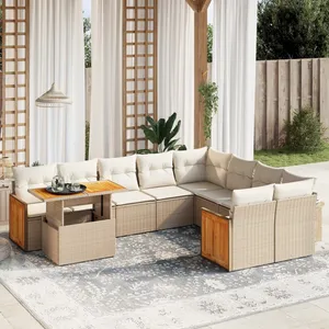 vidaXL Salon de jardin avec coussins 10 pcs beige résine tressée pas cher