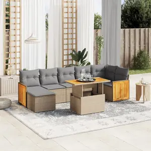 vidaXL Salon de jardin avec coussins 8 pcs beige résine tressée pas cher