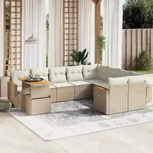 vidaXL Salon de jardin avec coussins 10 pcs beige résine tressée pas cher