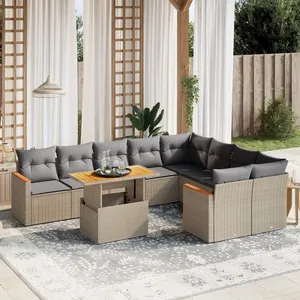 vidaXL Salon de jardin avec coussins 10 pcs beige résine tressée pas cher