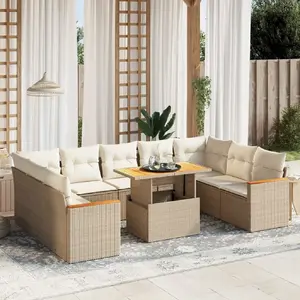 vidaXL Salon de jardin avec coussins 10 pcs beige résine tressée pas cher