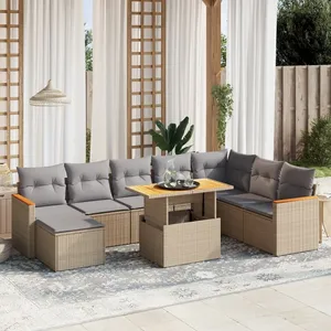 vidaXL Salon de jardin avec coussins 9 pcs beige résine tressée pas cher