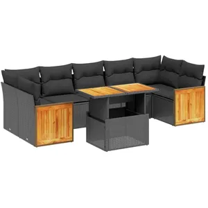 vidaXL Salon de jardin 8 pcs avec coussins noir résine tressée pas cher