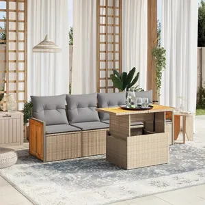vidaXL Salon de jardin avec coussins 5 pcs beige résine tressée pas cher