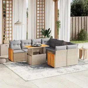 vidaXL Salon de jardin avec coussins 9 pcs beige résine tressée pas cher