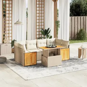 vidaXL Salon de jardin avec coussins 7 pcs beige résine tressée pas cher