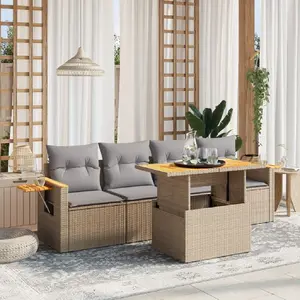 vidaXL Salon de jardin avec coussins 5 pcs beige résine tressée pas cher
