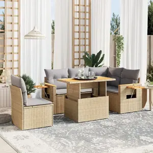 vidaXL Salon de jardin avec coussins 6 pcs beige résine tressée pas cher