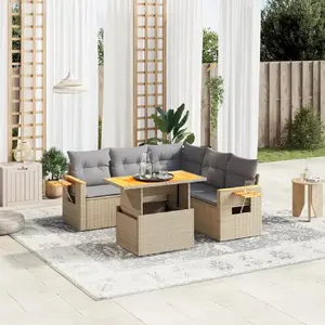 vidaXL Salon de jardin avec coussins 6 pcs beige résine tressée pas cher