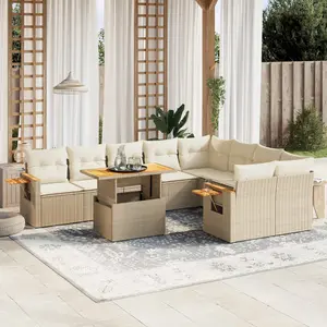 vidaXL Salon de jardin avec coussins 10 pcs beige résine tressée pas cher