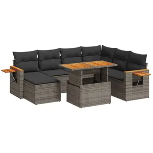 vidaXL Salon de jardin 8 pcs avec coussins gris résine tressée pas cher