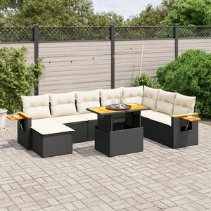 vidaXL Salon de jardin 9 pcs avec coussins noir résine tressée pas cher