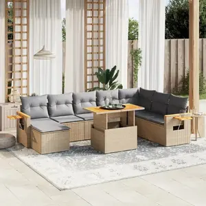 vidaXL Salon de jardin avec coussins 9 pcs beige résine tressée pas cher