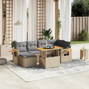 vidaXL Salon de jardin avec coussins 7 pcs beige résine tressée pas cher