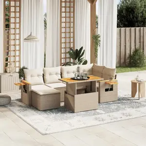 vidaXL Salon de jardin avec coussins 7 pcs beige résine tressée pas cher