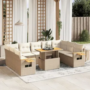 vidaXL Salon de jardin avec coussins 10 pcs beige résine tressée pas cher