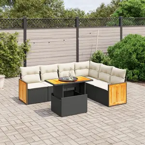 vidaXL Salon de jardin 7 pcs avec coussins noir résine tressée pas cher