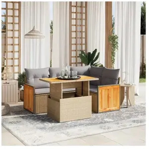 vidaXL Salon de jardin avec coussins 5 pcs beige résine tressée pas cher