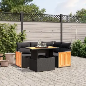 vidaXL Salon de jardin 5 pcs avec coussins noir résine tressée pas cher
