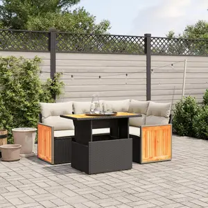 vidaXL Salon de jardin 5 pcs avec coussins noir résine tressée pas cher