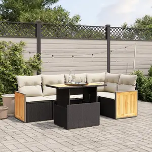 vidaXL Salon de jardin 6 pcs avec coussins noir résine tressée pas cher
