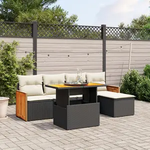 vidaXL Salon de jardin 6 pcs avec coussins noir résine tressée pas cher