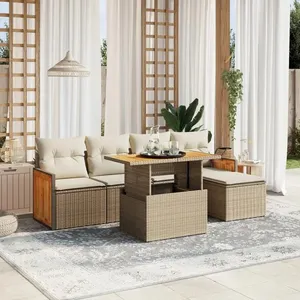 vidaXL Salon de jardin avec coussins 6 pcs beige résine tressée pas cher