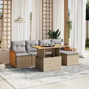 vidaXL Salon de jardin avec coussins 6 pcs beige résine tressée pas cher