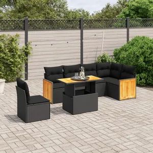 vidaXL Salon de jardin 7 pcs avec coussins noir résine tressée pas cher