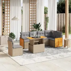 vidaXL Salon de jardin avec coussins 7 pcs beige résine tressée pas cher