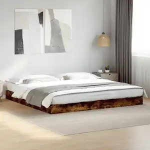 vidaXL Cadre de lit chêne fumé 180x200 cm bois d'ingénierie pas cher