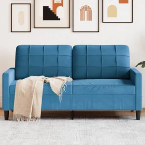 vidaXL Canapé à 2 places Bleu 140 cm Velours