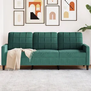 vidaXL Canapé à 3 places Vert foncé 180 cm Velours pas cher