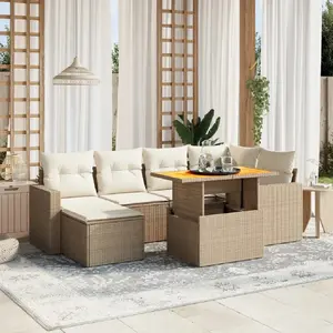 vidaXL Salon de jardin 11 pcs avec coussins beige résine tressée pas cher