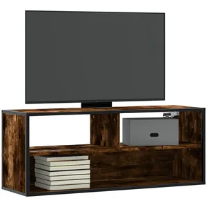 vidaXL Meuble TV chêne fumé 100x31x39,5 cm bois d'ingénierie et métal pas cher