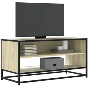 vidaXL Meuble TV chêne sonoma 91x40x46 cm bois d'ingénierie et métal pas cher