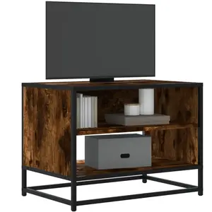 vidaXL Meuble TV chêne fumé 61x40x46 cm bois d'ingénierie et métal pas cher