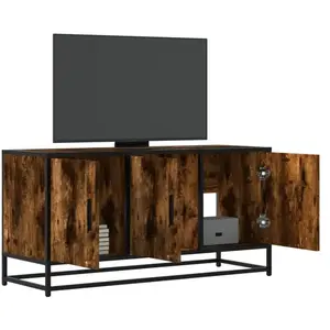 vidaXL Meuble TV chêne fumé 100x35x50 cm bois d'ingénierie et métal pas cher