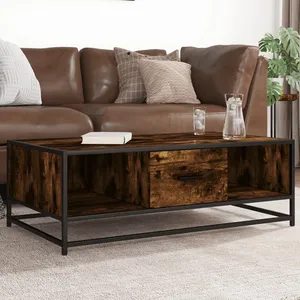vidaXL Table basse chêne fumé 100x57x35 cm bois d'ingénierie et métal pas cher