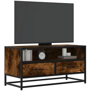 vidaXL Meuble TV chêne fumé 80x34,5x40 cm bois d'ingénierie et métal pas cher