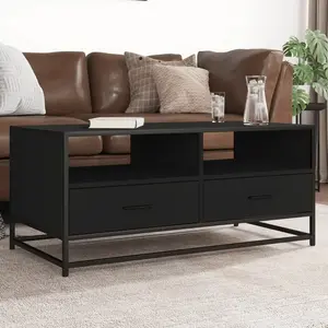 vidaXL Vidaxl Table Basse Noir 100x50x45 Cm Bois D'ingénierie Et Métal pas cher