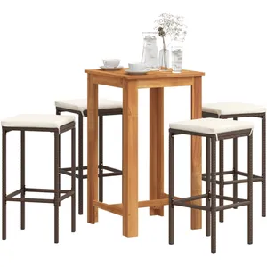 vidaXL Ensemble de bar de jardin 5 pcs marron bois massif acacia rotin pas cher