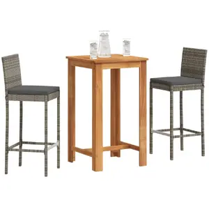 vidaXL Ensemble de bar de jardin 3 pcs gris bois massif acacia rotin pas cher