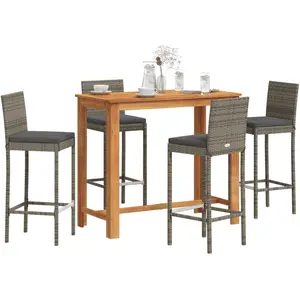 vidaXL Ensemble de bar de jardin 5 pcs gris bois massif acacia rotin pas cher