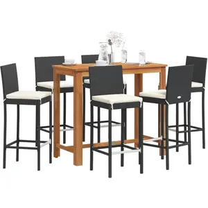 vidaXL Ensemble de bar de jardin 7 pcs noir bois massif acacia rotin pas cher