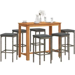 vidaXL Ensemble de bar de jardin 7 pcs gris bois massif acacia rotin pas cher