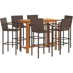 vidaXL Ensemble de bar de jardin 7 pcs marron bois massif acacia rotin pas cher