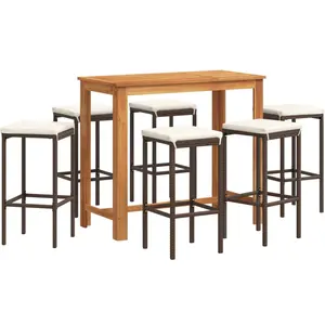 vidaXL Ensemble de bar de jardin 7 pcs marron bois massif acacia rotin pas cher